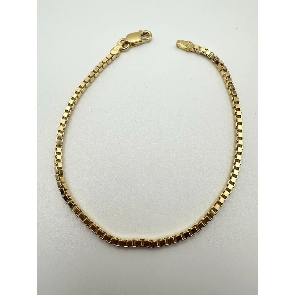 925 Italy Sterling Silver Gold Vermeil Cuboid Chain Bracelet 7” 2mm Wide